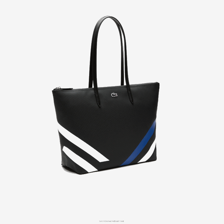 Lacoste boodschappentas met strepen in contrasterende kleuren 0828H2890 noir marina blanc k35 vrouwen