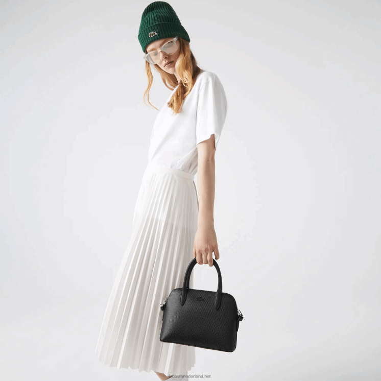 Lacoste chantaco piqué lederen tas met handvat aan de bovenkant 0828H2831 zwart 000 vrouwen