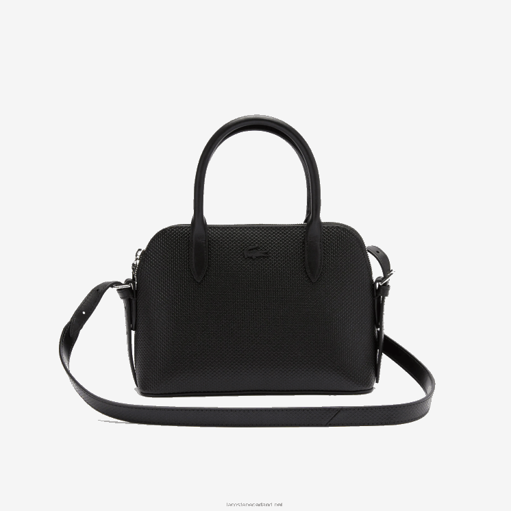 Lacoste chantaco piqué lederen tas met handvat aan de bovenkant 0828H2831 zwart 000 vrouwen