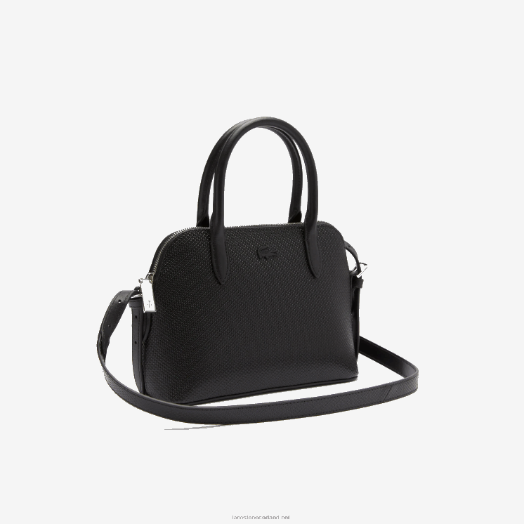Lacoste chantaco piqué lederen tas met handvat aan de bovenkant 0828H2831 zwart 000 vrouwen