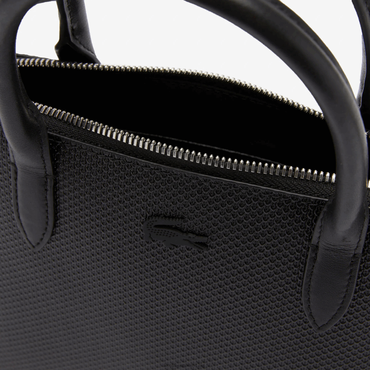 Lacoste chantaco piqué lederen tas met handvat aan de bovenkant 0828H2831 zwart 000 vrouwen