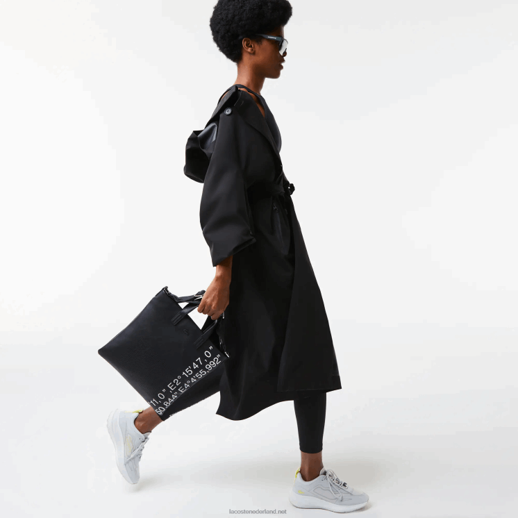 Lacoste contrast geografische coördinaat boodschappentas 0828H2829 zwart wit 279 vrouwen