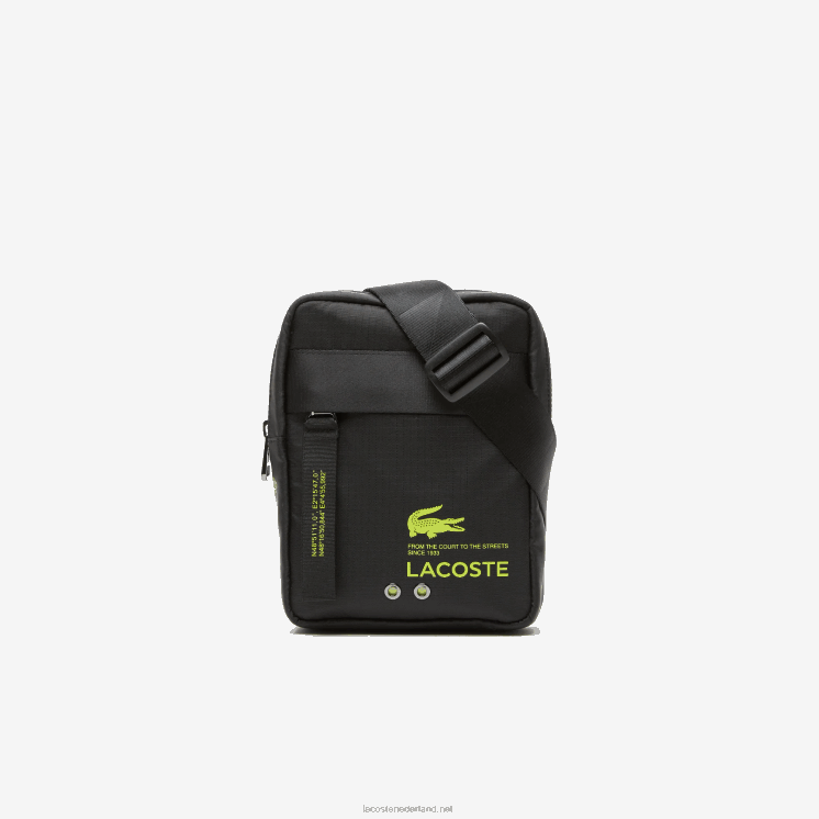 Lacoste cross-over tas met verticale ritssluiting en merknaam 0828H2090 zwarte limoen k68 vrouwen