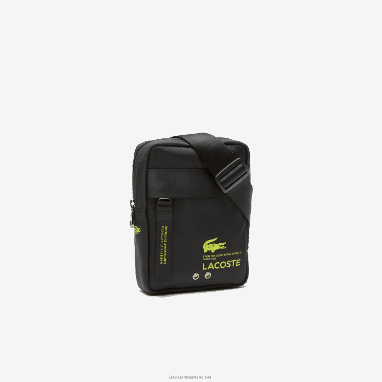 Lacoste cross-over tas met verticale ritssluiting en merknaam 0828H2090 zwarte limoen k68 vrouwen