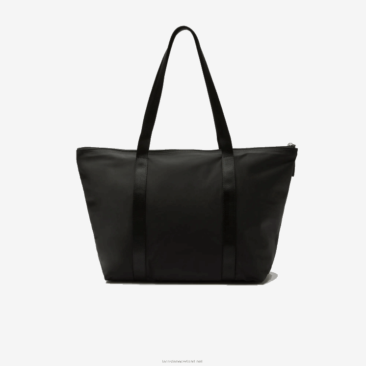 Lacoste izzie canvas shopper met grote gestreepte hengsels 0828H2822 zwart fluo groen k03 vrouwen