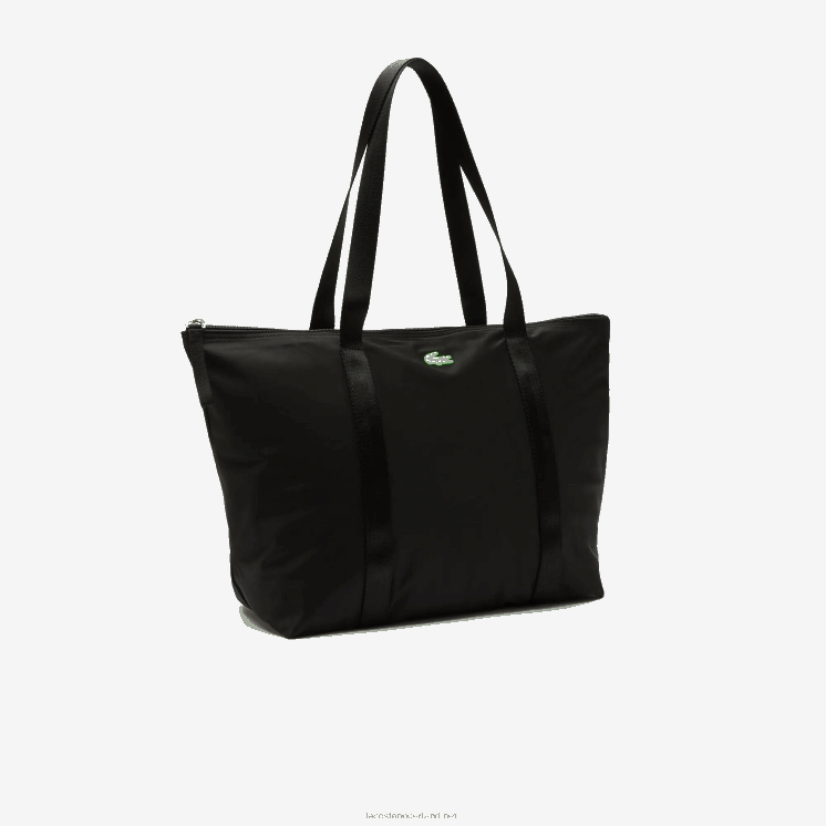 Lacoste izzie canvas shopper met grote gestreepte hengsels 0828H2822 zwart fluo groen k03 vrouwen