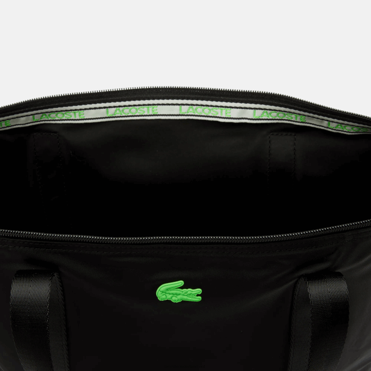 Lacoste izzie canvas shopper met grote gestreepte hengsels 0828H2822 zwart fluo groen k03 vrouwen