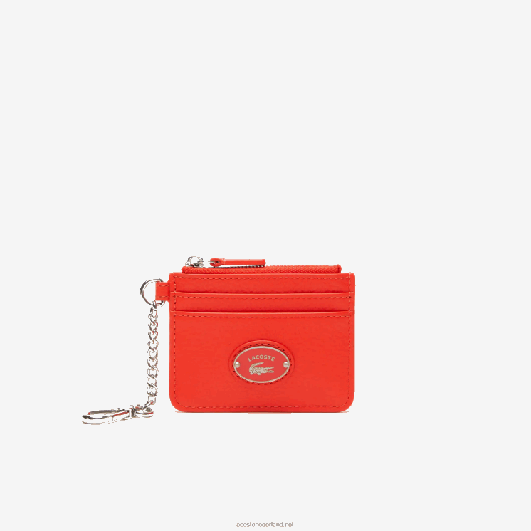 Lacoste karabijnhaak generfd lederen kaarthouder 0828H2809 gang l41 vrouwen