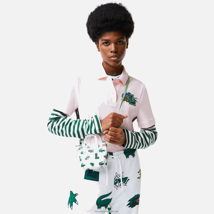 Lacoste nano-tas met komische print 0828H2883 blanco krokodillenleer l05 vrouwen