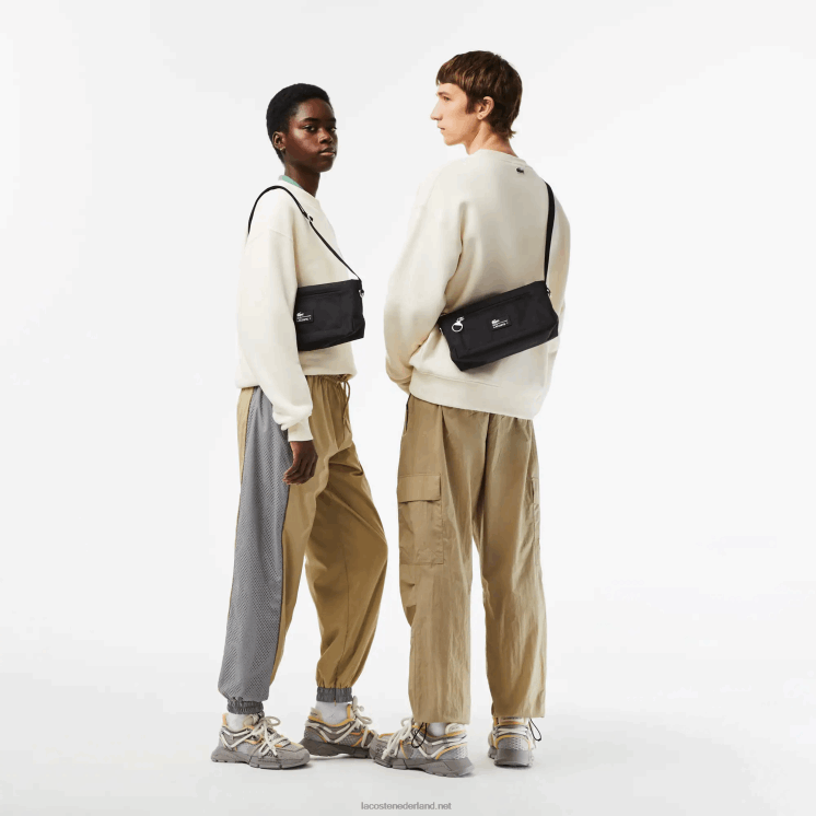 Lacoste tas met ritssluiting van gerecyclede vezels 0828H1968 zwarte patch l51 vrouwen