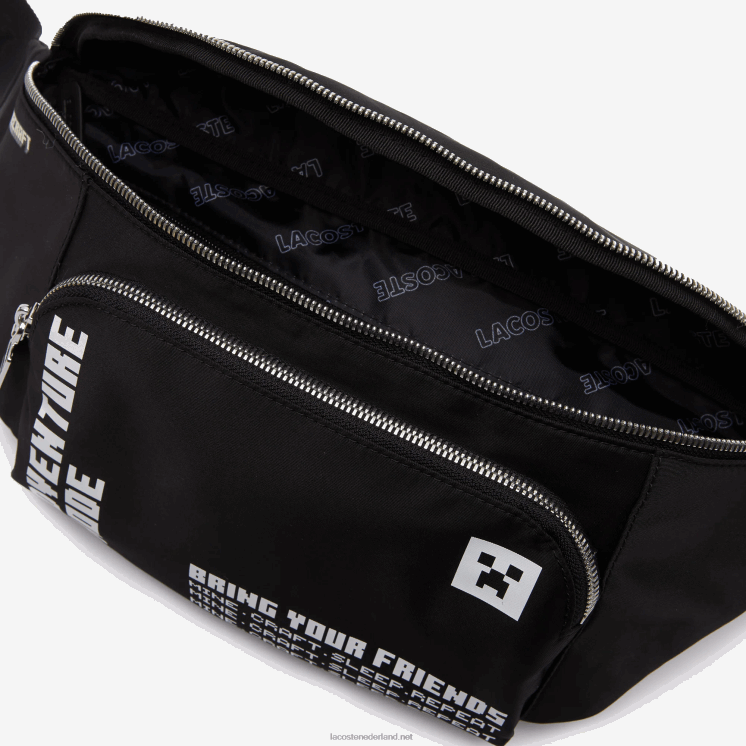 lacoste x minecraft lichtgewicht nylon heuptasje met ritssluiting 0828H2849 minecraft zwart wit k00 vrouwen