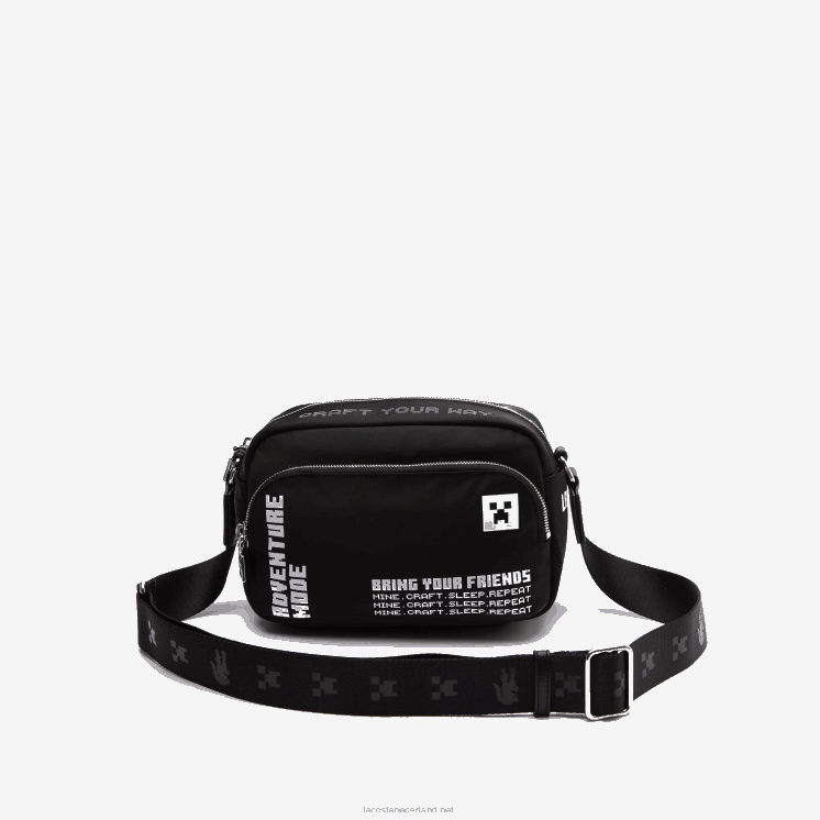 lacoste x minecraft nylon schoudertas met print 0828H2838 minecraft zwart wit k00 vrouwen