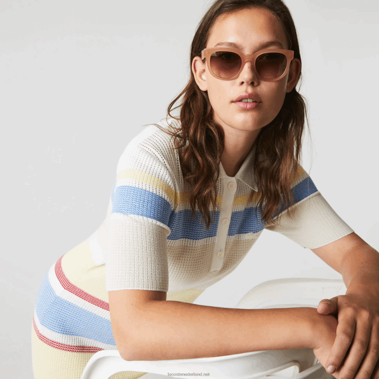 Lacoste ovale zonnebril van acetaat met krokodillenleer 0828H2919 roos 662 vrouwen