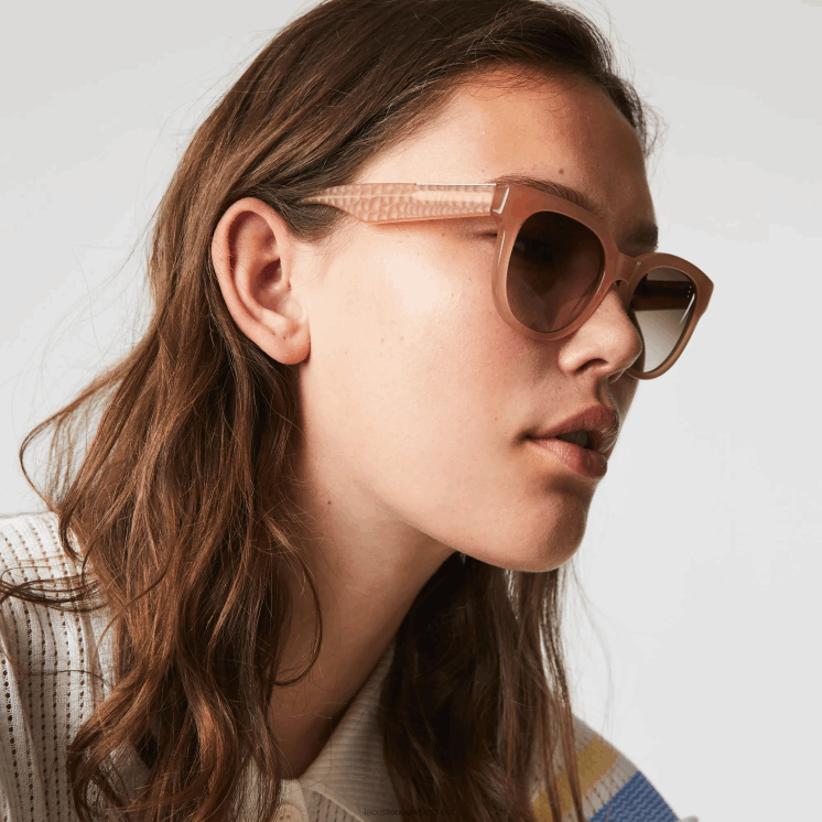 Lacoste ovale zonnebril van acetaat met krokodillenleer 0828H2919 roos 662 vrouwen