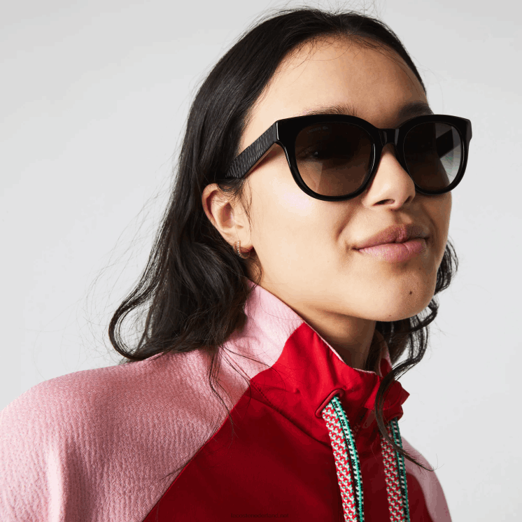 Lacoste ovale zonnebril van acetaat met krokodillenleer 0828H2920 matzwart 001 vrouwen