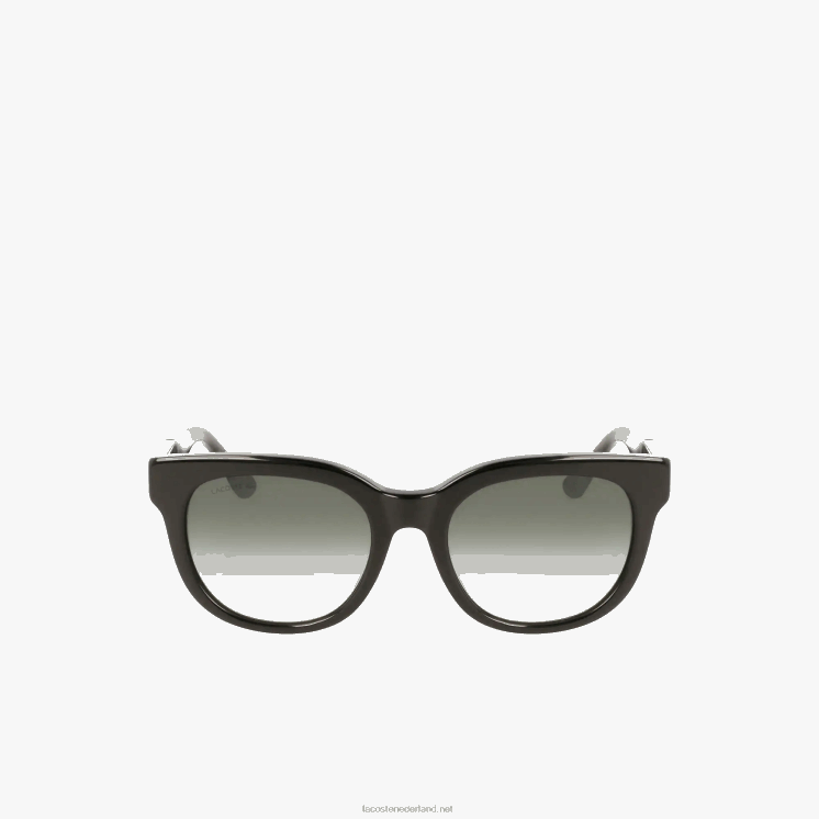 Lacoste ovale zonnebril van acetaat met krokodillenleer 0828H2920 matzwart 001 vrouwen
