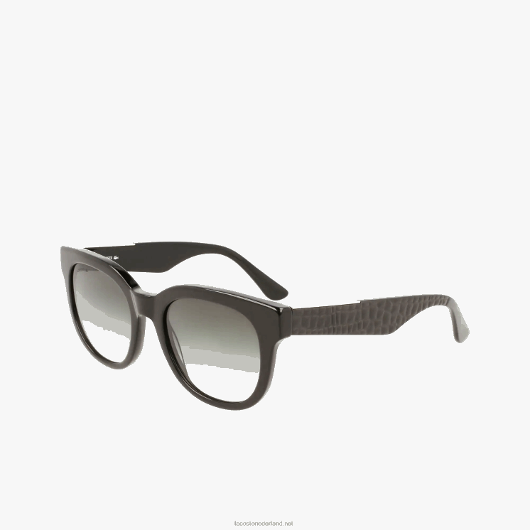 Lacoste ovale zonnebril van acetaat met krokodillenleer 0828H2920 matzwart 001 vrouwen