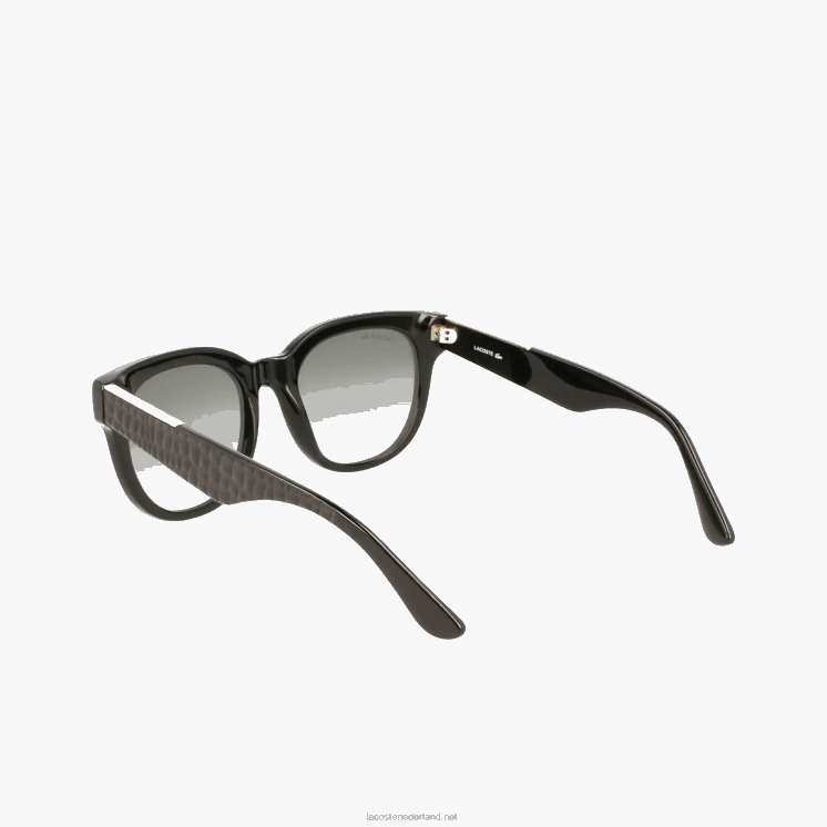 Lacoste ovale zonnebril van acetaat met krokodillenleer 0828H2920 matzwart 001 vrouwen