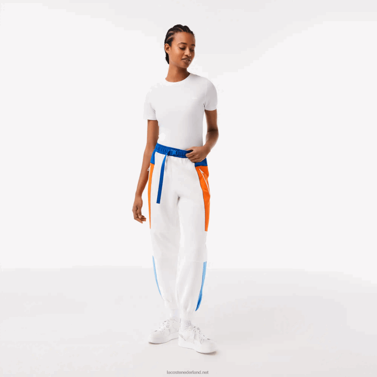 Lacoste badge colorblock trainingsbroek 0828H2553 wit blauw oranje blauw rlm vrouwen