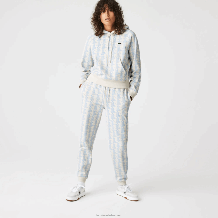 Lacoste live monogram design fleece trainingsbroek 0828H2574 wit blauw dpq vrouwen