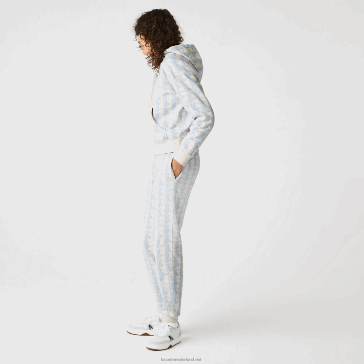 Lacoste live monogram design fleece trainingsbroek 0828H2574 wit blauw dpq vrouwen