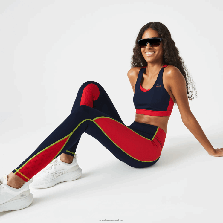 Lacoste sportieve legging met kleurvlakken en gebreid effect 0828H2532 marineblauw rood 4xh vrouwen