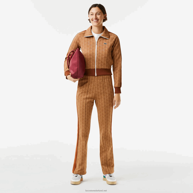 Lacoste trainingsbroek met monogramprint 0828H2536 beige bruin zm vrouwen