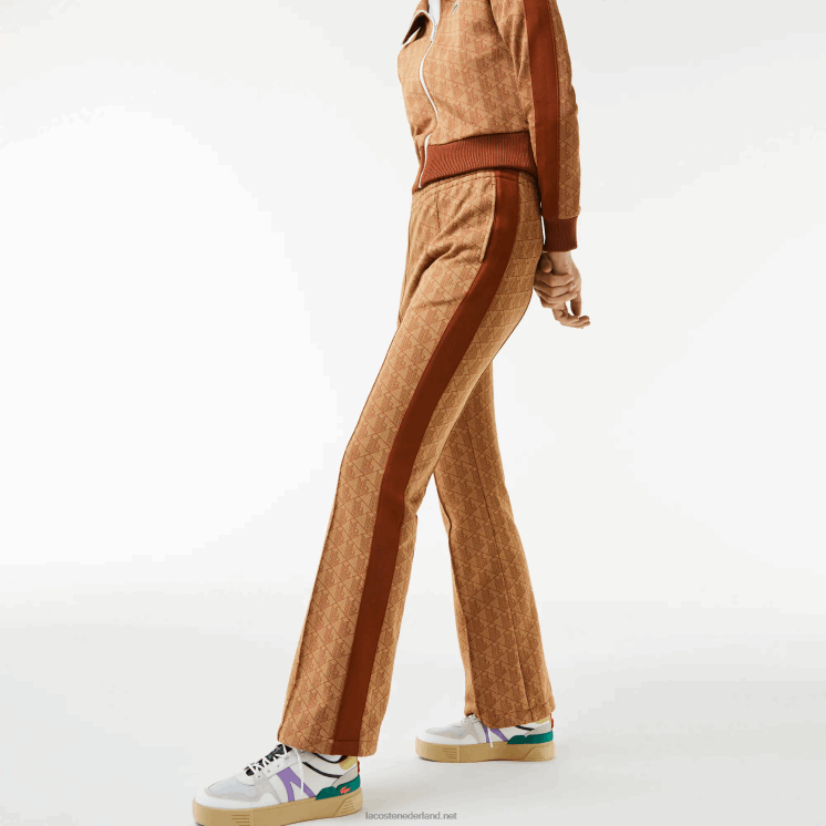 Lacoste trainingsbroek met monogramprint 0828H2536 beige bruin zm vrouwen