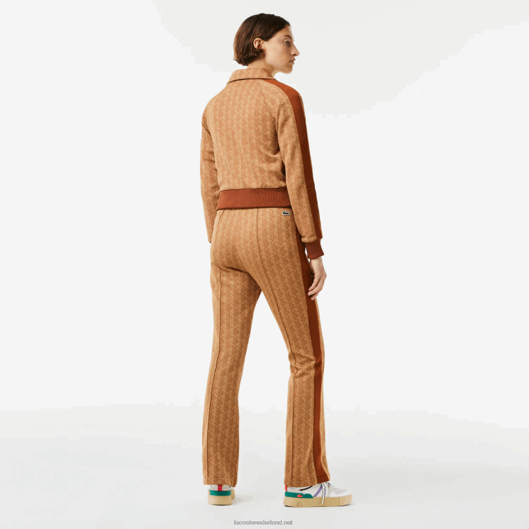 Lacoste trainingsbroek met monogramprint 0828H2536 beige bruin zm vrouwen