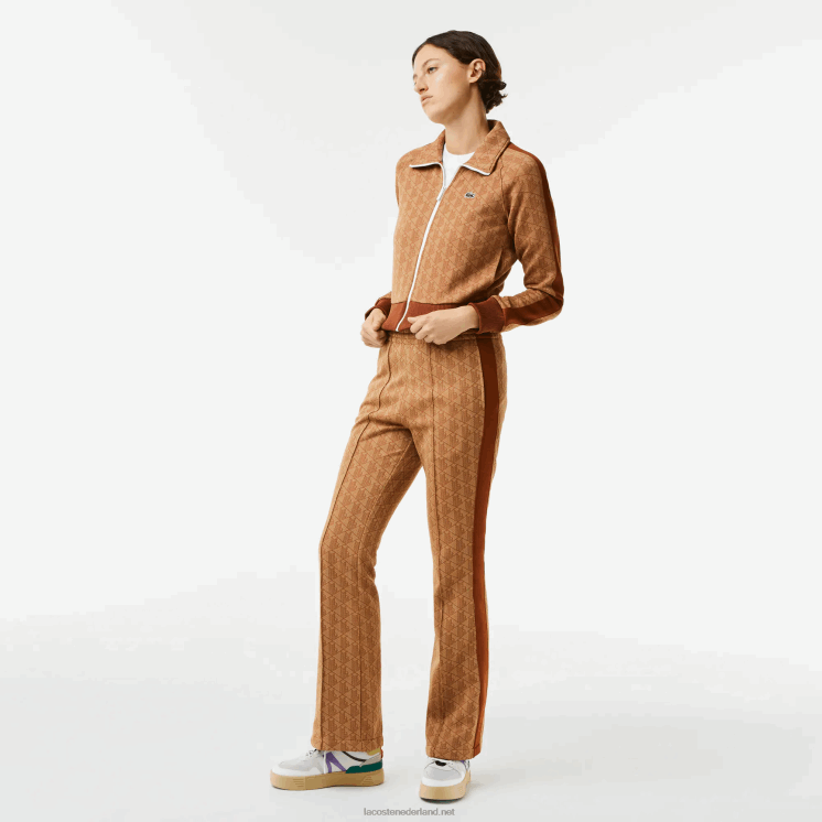 Lacoste trainingsbroek met monogramprint 0828H2536 beige bruin zm vrouwen
