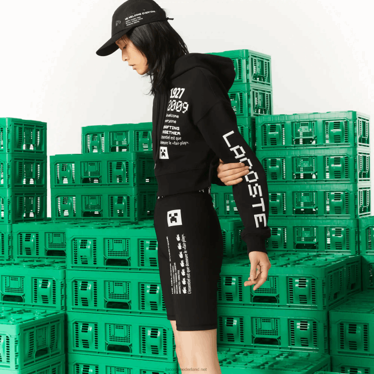 lacoste x minecraft oversized fleece hoodie 0828H2585 zwart 031 vrouwen