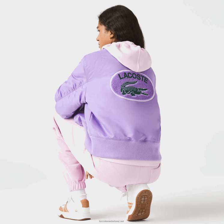 Lacoste gewatteerd nylon bomberjack 0828H2624 paarse gfu vrouwen