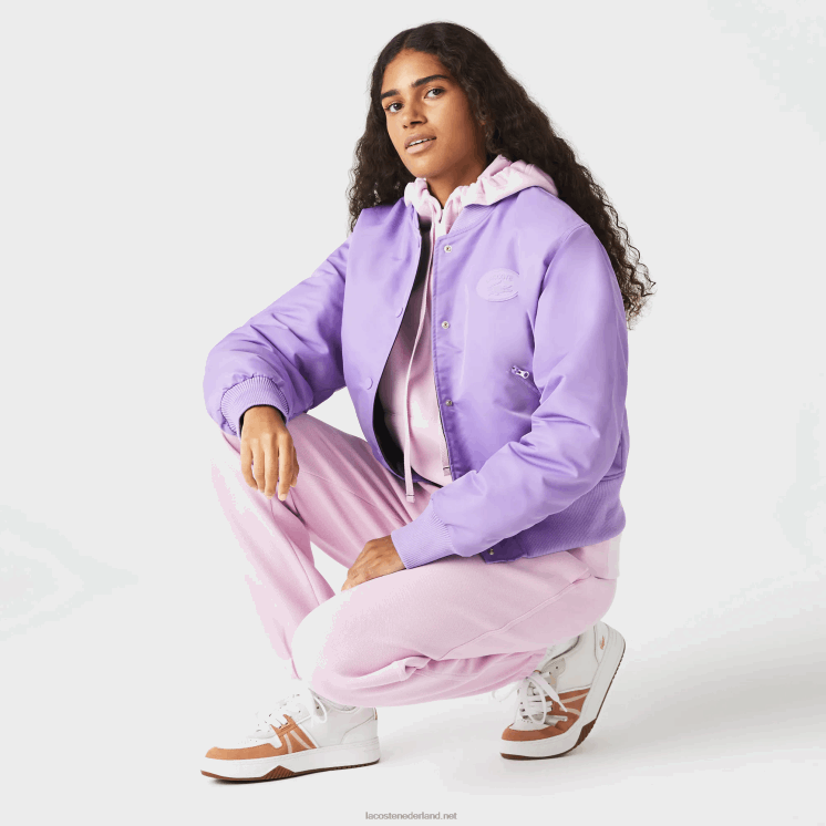 Lacoste gewatteerd nylon bomberjack 0828H2624 paarse gfu vrouwen