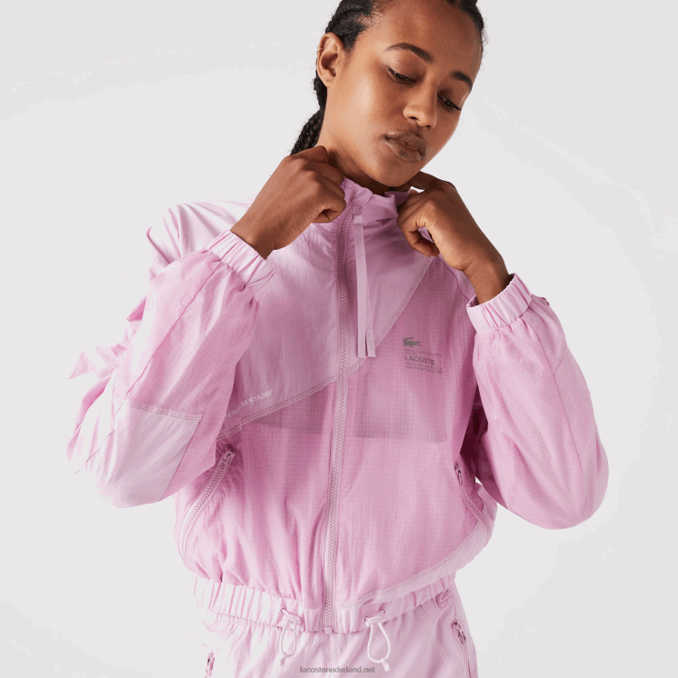 Lacoste mesh gevoerd nylon jack 0828H2627 roze z4h vrouwen