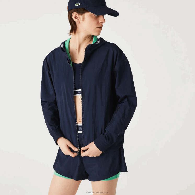 Lacoste sport licht jack met ritssluiting van nylon en mesh 0828H2633 marineblauw groen bwy vrouwen