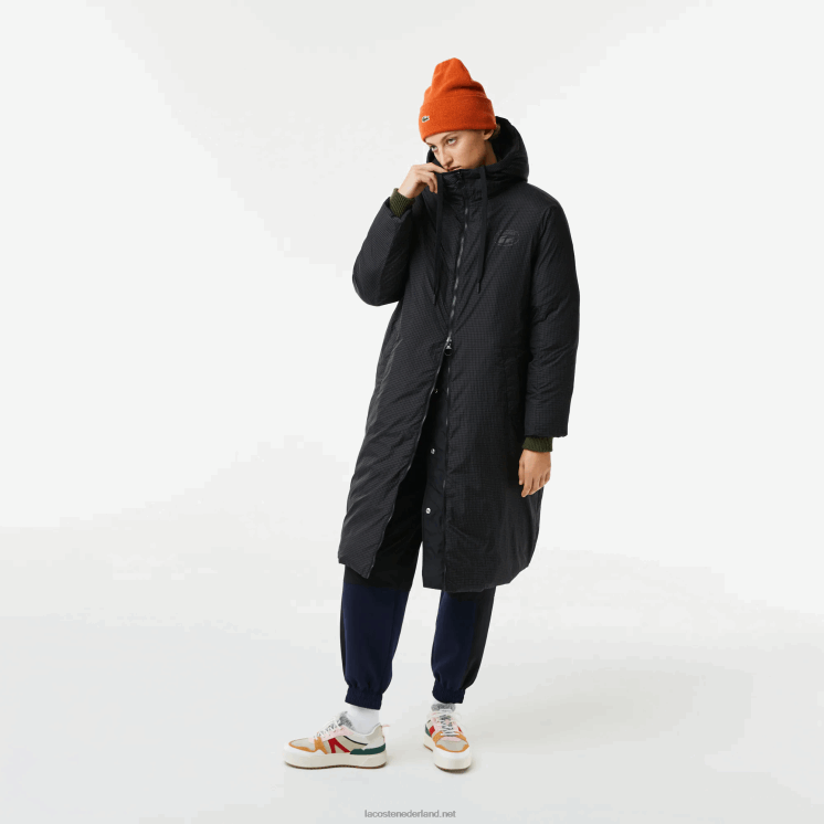 Lacoste waterafstotend omkeerbaar lang jack 0828H2613 zwart 031 vrouwen