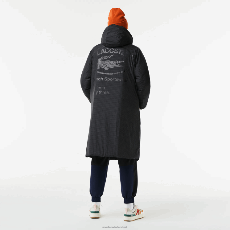 Lacoste waterafstotend omkeerbaar lang jack 0828H2613 zwart 031 vrouwen