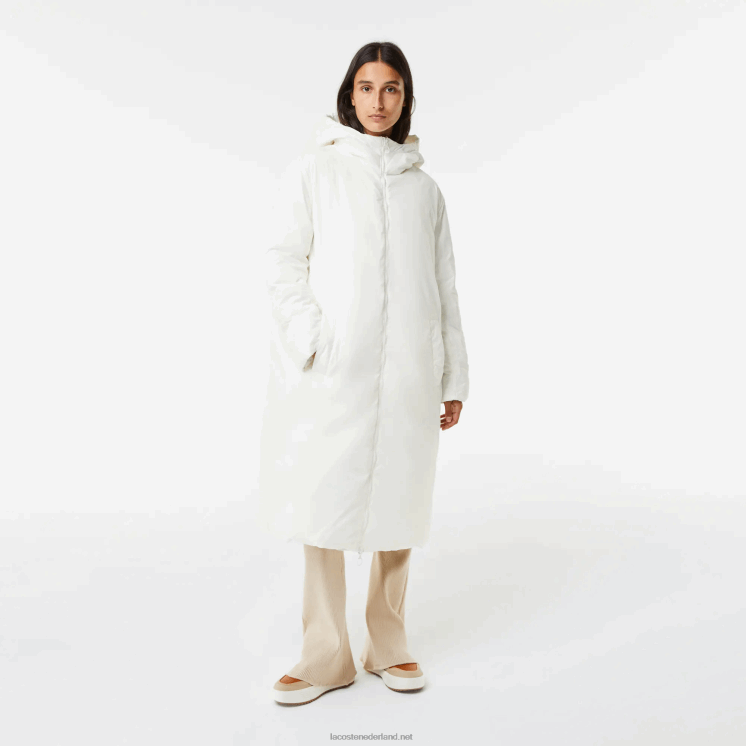 Lacoste waterafstotend omkeerbaar lang jack 0828H2614 wit 70v vrouwen