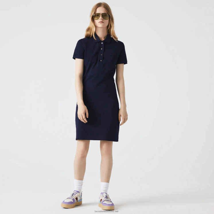 Lacoste Pique polojurk van stretchkatoen 0828H2371 marineblauw 166 vrouwen