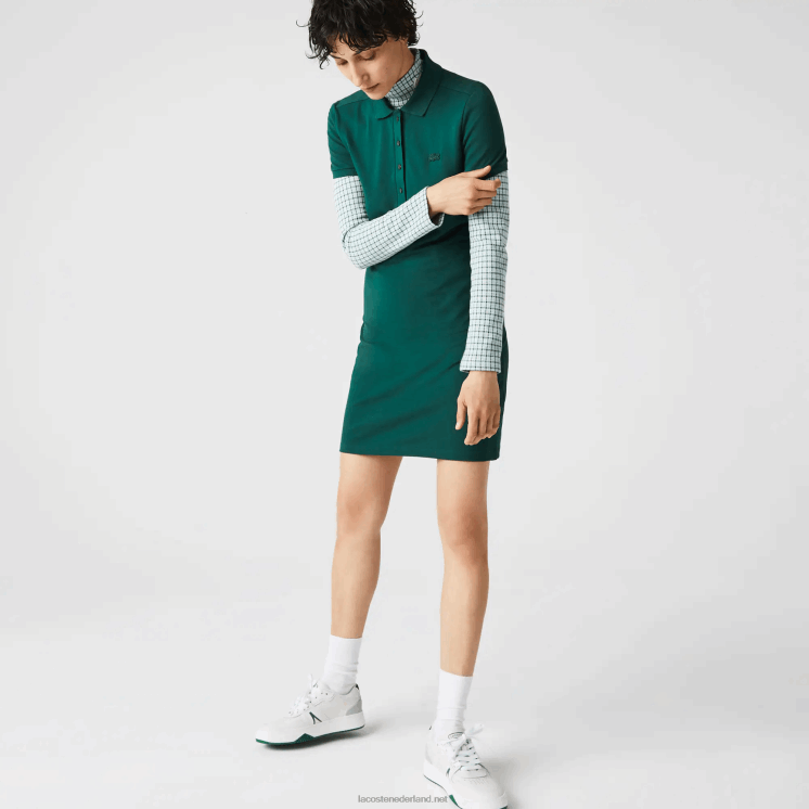 Lacoste Pique polojurk van stretchkatoen 0828H2467 groen 3m2 vrouwen