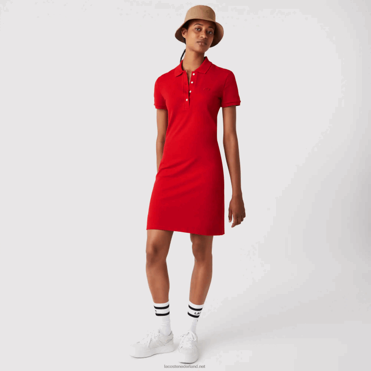 Lacoste Pique polojurk van stretchkatoen 0828H2472 rood 240 vrouwen
