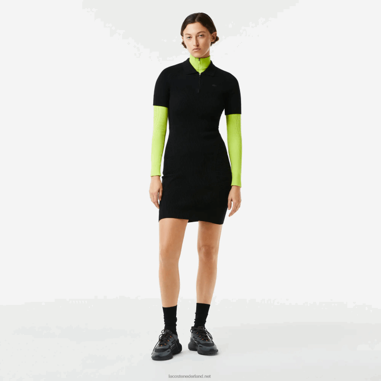 Lacoste gebreide jurk met ritssluiting aan de voorkant 0828H2481 zwart 031 vrouwen
