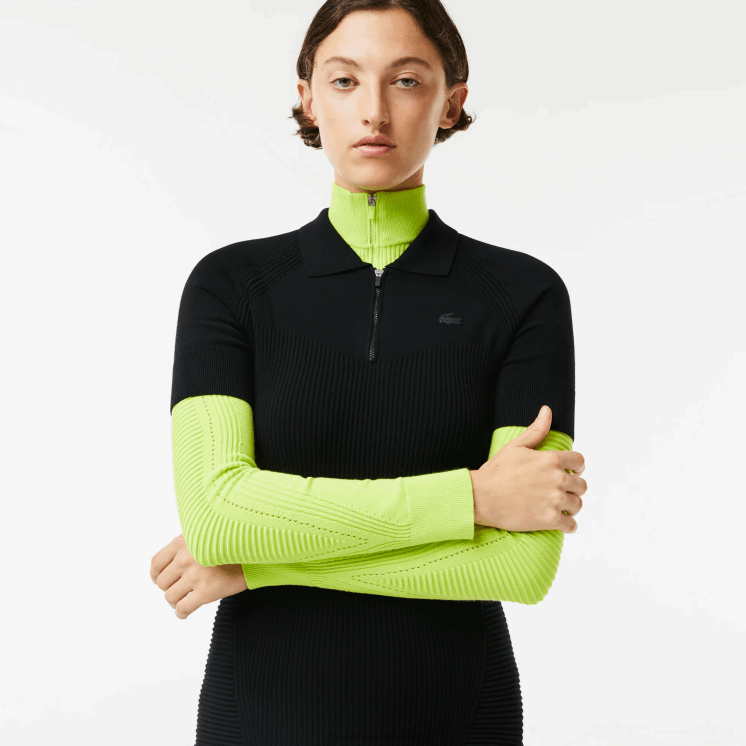 Lacoste gebreide jurk met ritssluiting aan de voorkant 0828H2481 zwart 031 vrouwen