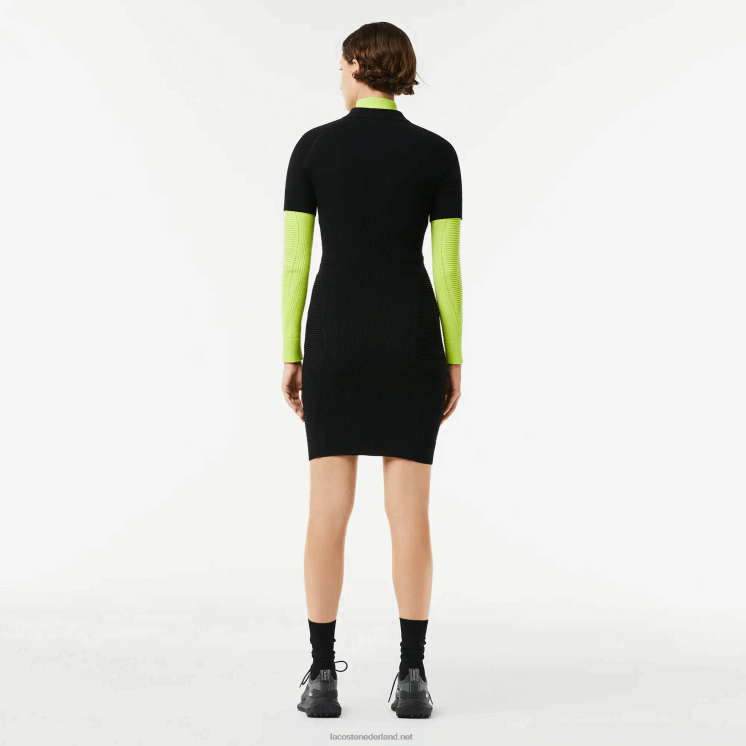 Lacoste gebreide jurk met ritssluiting aan de voorkant 0828H2481 zwart 031 vrouwen