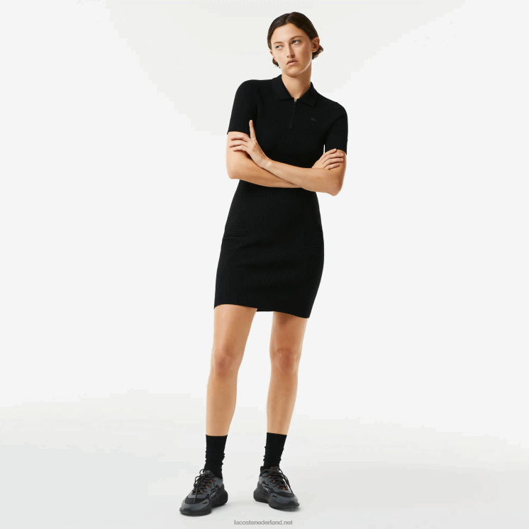 Lacoste gebreide jurk met ritssluiting aan de voorkant 0828H2481 zwart 031 vrouwen