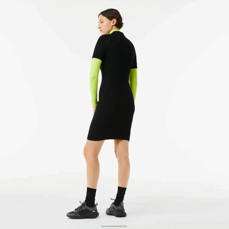 Lacoste gebreide jurk met ritssluiting aan de voorkant 0828H2481 zwart 031 vrouwen