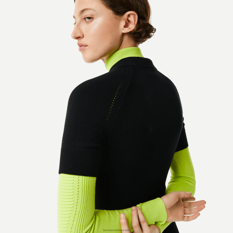 Lacoste gebreide jurk met ritssluiting aan de voorkant 0828H2481 zwart 031 vrouwen