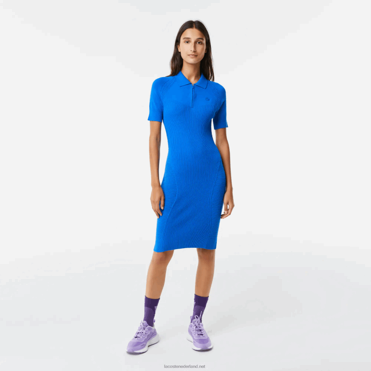 Lacoste gebreide jurk met ritssluiting aan de voorkant 0828H2482 blauw k1q vrouwen