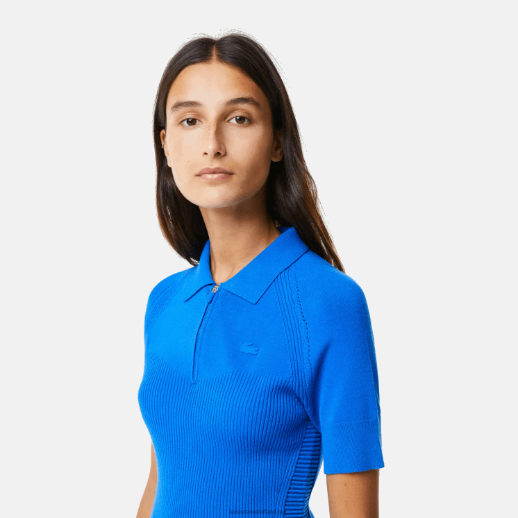 Lacoste gebreide jurk met ritssluiting aan de voorkant 0828H2482 blauw k1q vrouwen