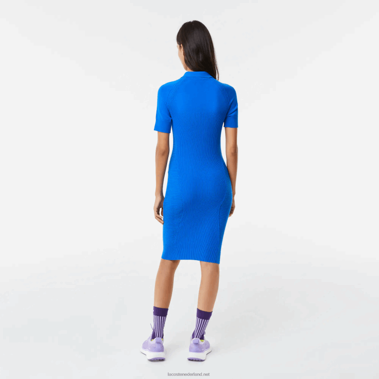 Lacoste gebreide jurk met ritssluiting aan de voorkant 0828H2482 blauw k1q vrouwen